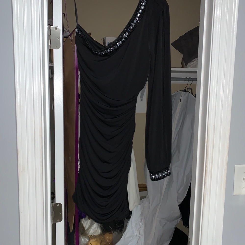 Black off the shoulder mini dress